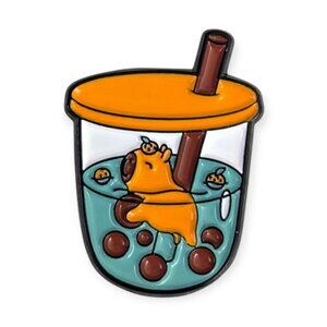 Animal Enamel Pin: Capybara Boba Bubble Tea